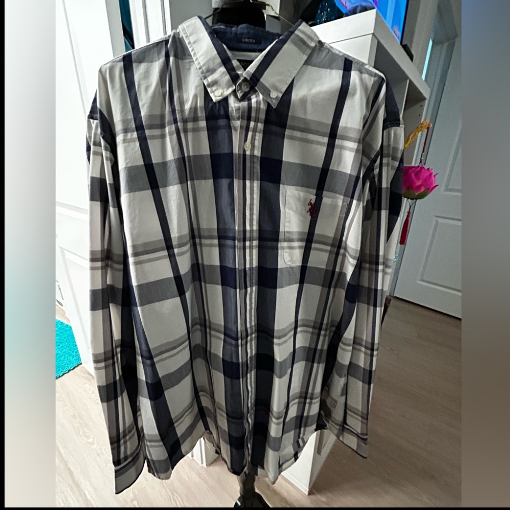 U.S. POLO ASSN. LONG SLEEVE STRETCH PLAID POPLIN SHIRT XXL
